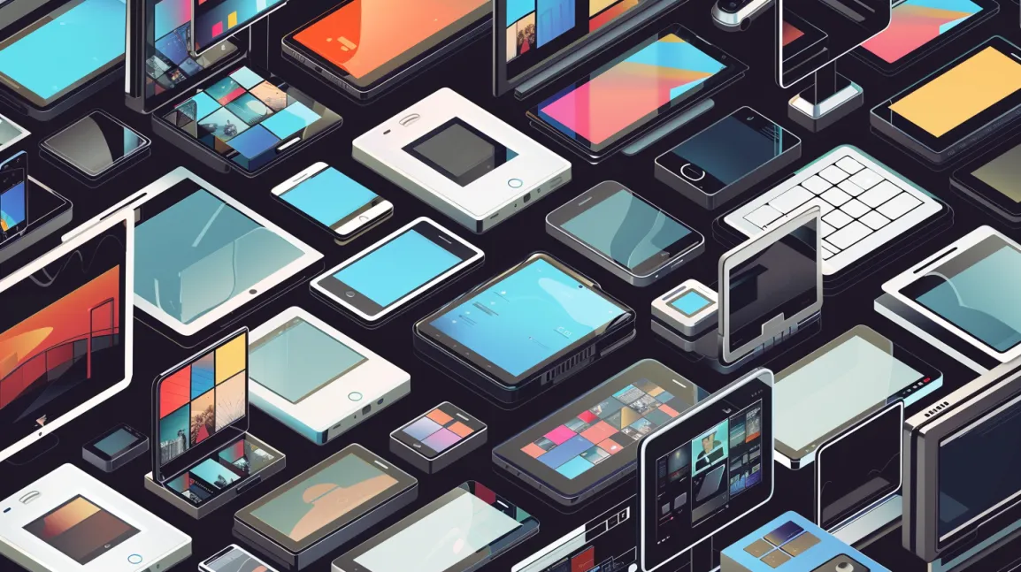 an image that depicts various screen sizes like smartphones, tvs, tablets etc