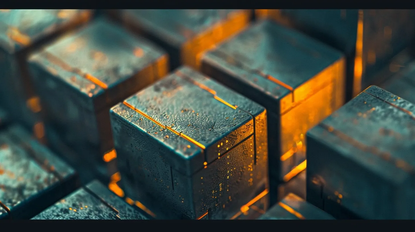 Modulare metallene Bausteine — Sinnbild für native Web Components statt Framework-Stack